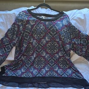 Cato Navy and Magenta Patterned Blouse